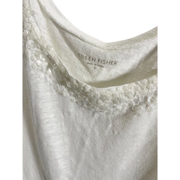 Eileen Fisher Women’s Linen Tank Embellished Neckline Small Beige - Picture 4 of 6